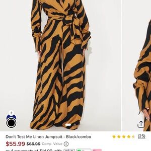 Fashion Nova Zebra Print Jumpsuit - Black and Tan